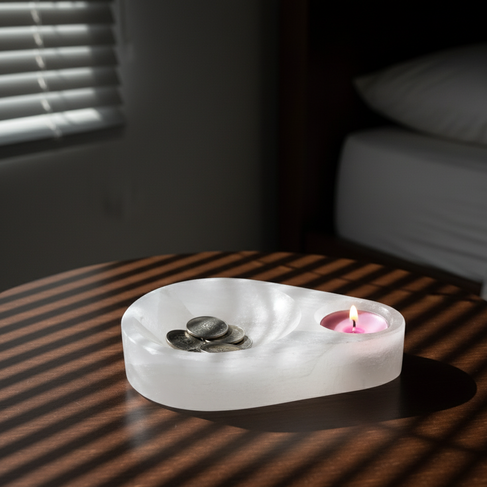 Handcrafted Stone Catchall Dish with Candle Holder