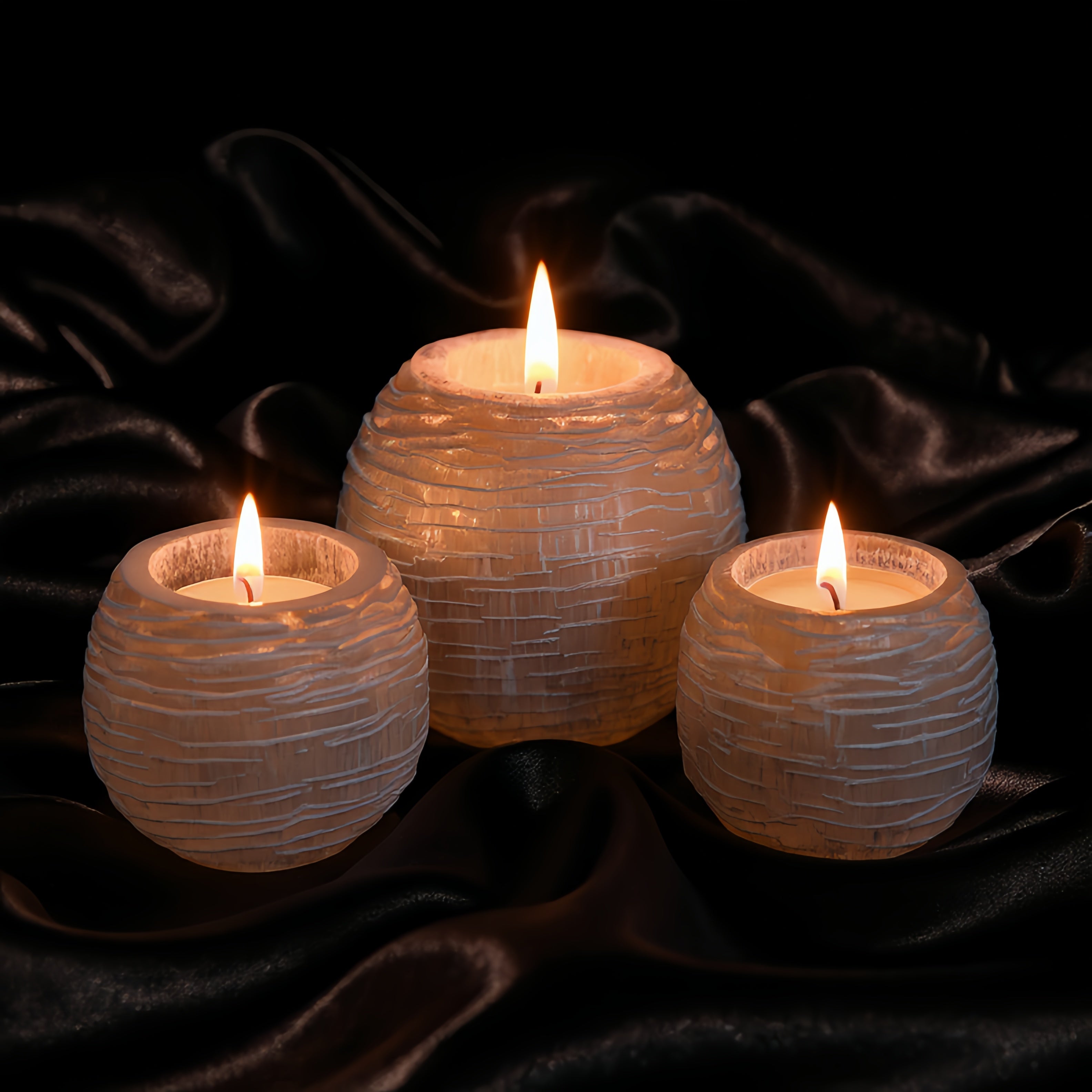 Selenite Sphere Candle Holders (Set of 3)