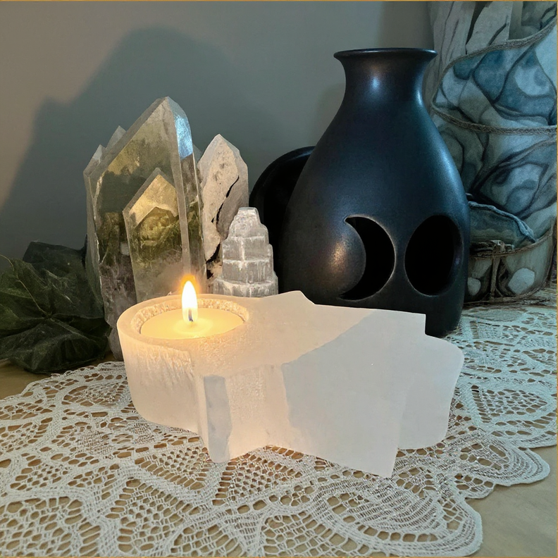 Selenite Star Candle Holder