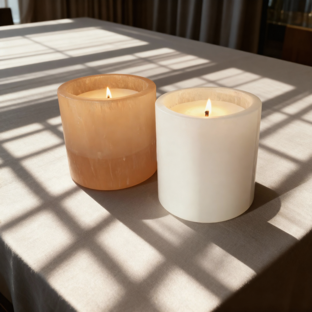 Cylindrical Selenite Candle Holders (Set of 2)