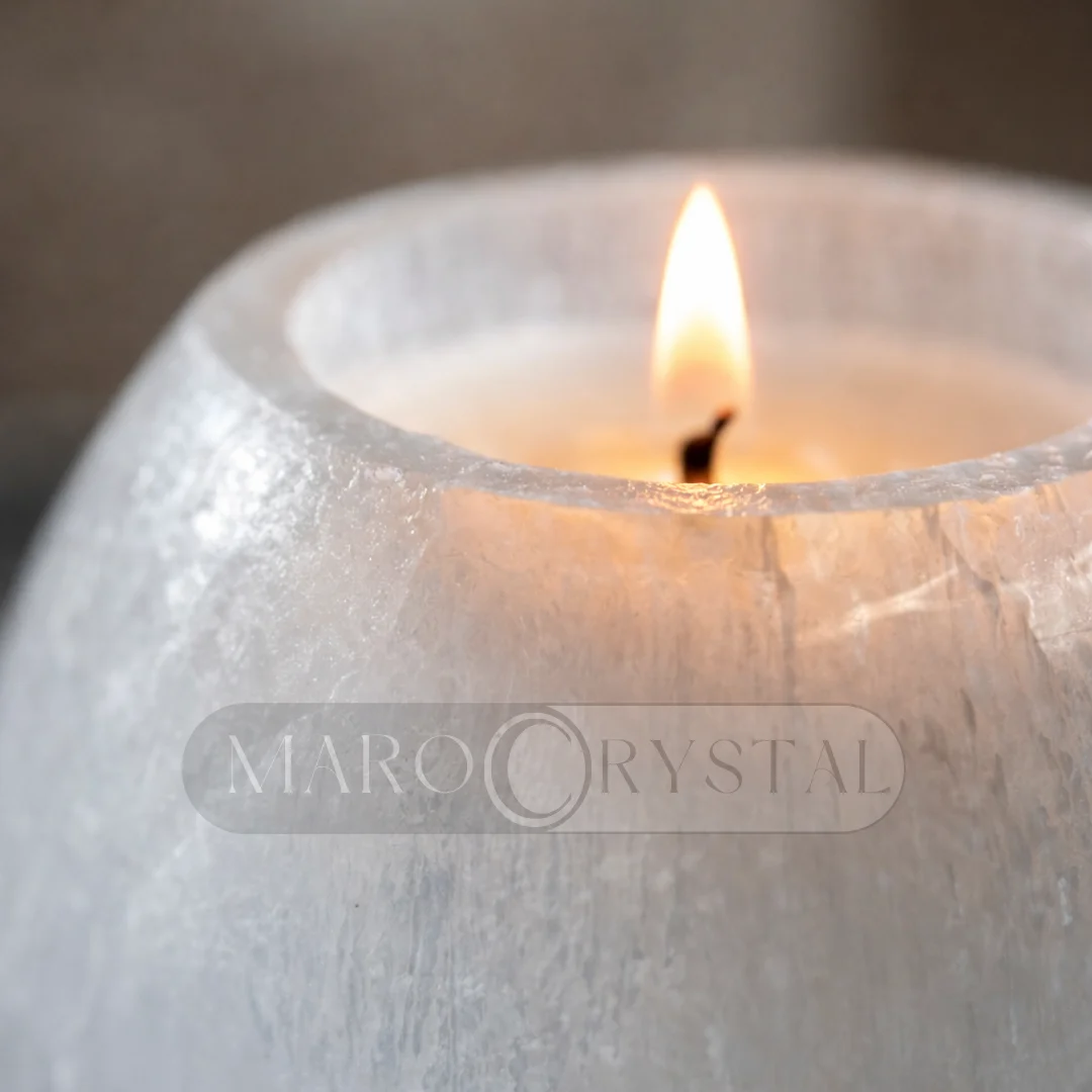 Hand-carved luxury Selenite candle holder from Morocco