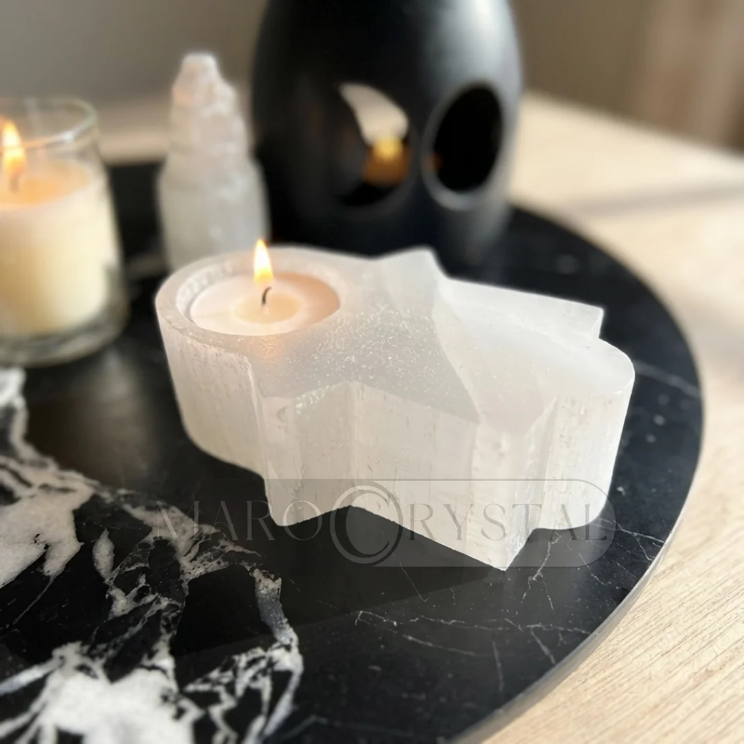 Selenite candle holder - Moroccan hand-carved - Image 2