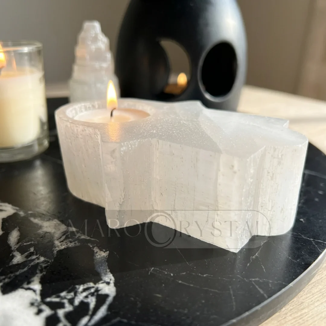 Selenite candle holder - Moroccan hand-carved - Image 3